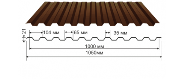 Профнастил коричневый оцинкованный  RAL 8017 С-21 купить недорого в Серпухове