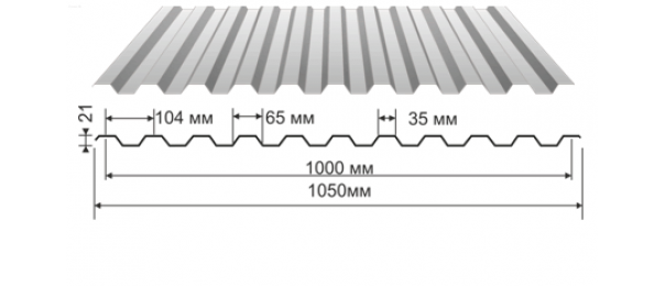 Профнастил оцинкованный С-21 1050x2000 (эконом) купить недорого в Серпухове